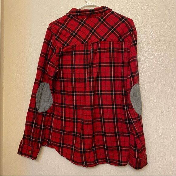 Empyre Zumiez red plaid flannel Cotton button shirts Gray elbow patch M - Picture 9 of 9